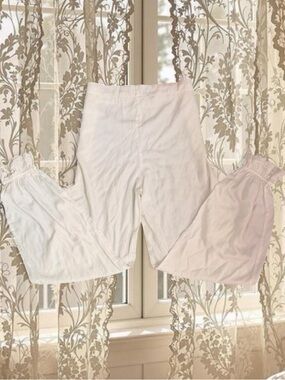 Vintage Insp Coquette White Flowy Bloomers Pants with Lace Trim